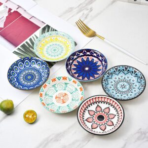anbncn sauce bowls/plates set of 6, 4" dipping bowls and small appetizer dessert bowls for grill plates, 3 oz. porcelain pinch bowls for kitchen prep (colorful mix)