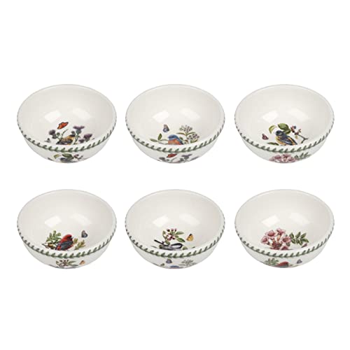 Portmeirion Botanic Garden Birds | Set of 6 Assorted Bird Motifs Fruit Bowls for Breakfast and Desserts | 5.5 Inch Made of Fine Earthenware | Dishwasher and Microwave Safe | Made in England