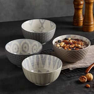 Signature Housewares Pad Print Set of 4 Assorted 6” Bowls, for cereal, ice cream, soup, PP32 Plata Grey