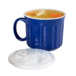 Mind Reader Soup Mug with Vented Lid, Microwave Dishwasher Safe, Soup Bowls, Large, Ceramic, 6.3" L x 5.04" W x 4.13" H, Black