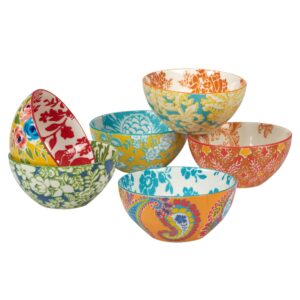 certified international damask floral 6.25"all purpose bowls, set of 6 assorted designs,