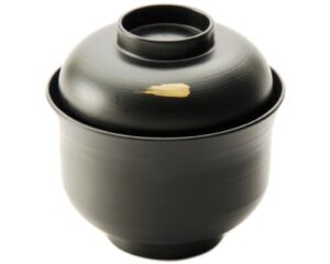 japanese traditional style miso soup bowl lacquerware bowl with lid 4.25" diameter made in japan (black)