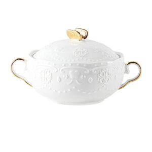 zerodeko soup bowls french onion soup bowls ceramic dessert bowl with double handle, porcelain soup bowl with lid and spoon for fruit salad soup cereal (white) soup bowls white onion