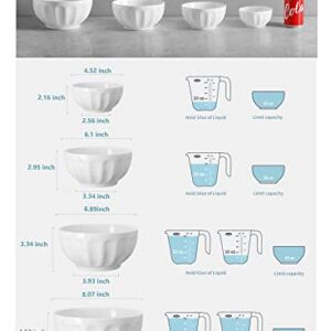 Sweese 129.401 Porcelain Serving Bowls for Entertaining 64-42-26-10 Ounce Various Size Nesting Fluted Bowl Set for Salad Soup - Set of 4, White