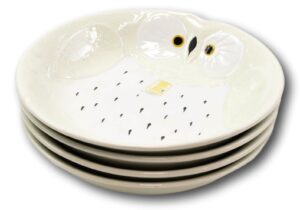 set of 4 white owl ceramic salad entree deep plates or shallow bowls