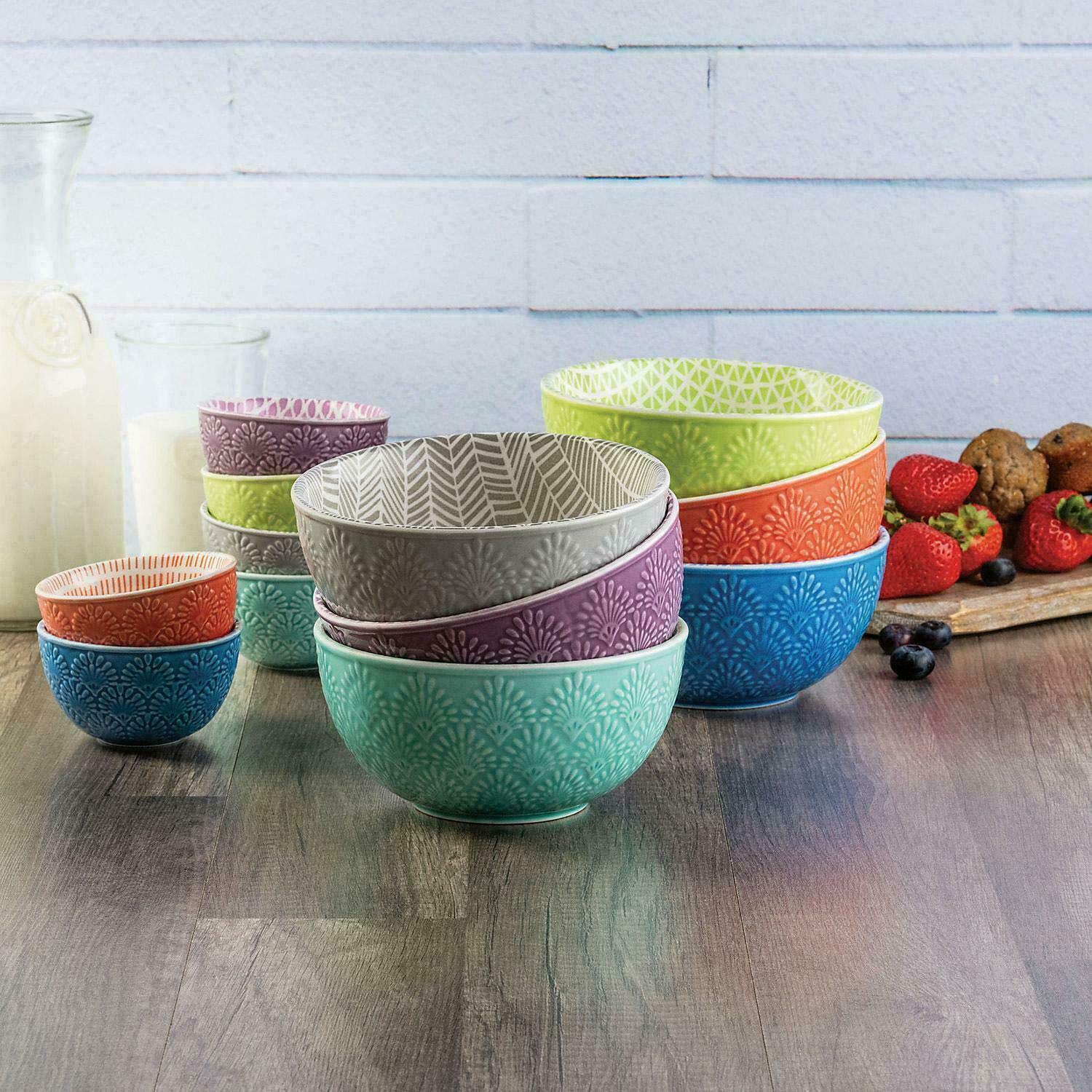 Member's Mark 12-Piece Textured Print Bowl Set (Multi-Color)