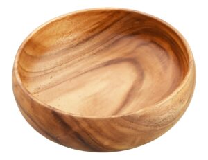 pacific merchants acaciaware acacia wood round calabash salad bowl, 10-inch by 3-inch, hand made from one solid piece of acacia wood, sustainable, large fruit bowl, popcorn, pasta