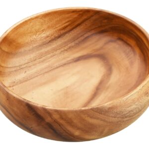 PACIFIC MERCHANTS Acaciaware Acacia Wood Round Calabash Salad Bowl, 10-Inch by 3-Inch, Hand Made From One Solid Piece Of Acacia Wood, Sustainable, Large Fruit Bowl, Popcorn, Pasta