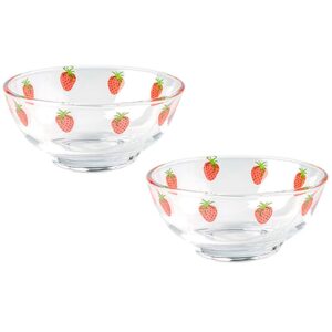 sizikato 2pcs clear glass fruit bowl, 6 oz snack bowl, dessert bowl, cute strawberry pattern