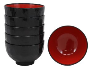 ebros gift made in japan traditional black red lacquer copolymer plastic bowl for rice salad miso soup 4.5"dia 8oz japanese restaurant supply bowls home kitchen accessories (beehive ridged pattern, 6)