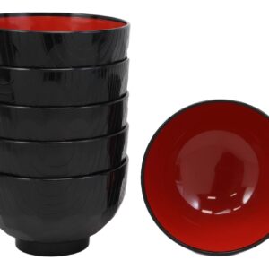 Ebros Gift Made In Japan Traditional Black Red Lacquer Copolymer Plastic Bowl For Rice Salad Miso Soup 4.5"Dia 8oz Japanese Restaurant Supply Bowls Home Kitchen Accessories (Beehive Ridged Pattern, 6)