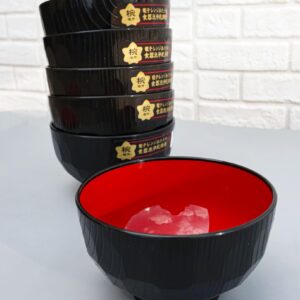 Ebros Gift Made In Japan Traditional Black Red Lacquer Copolymer Plastic Bowl For Rice Salad Miso Soup 4.5"Dia 8oz Japanese Restaurant Supply Bowls Home Kitchen Accessories (Beehive Ridged Pattern, 6)