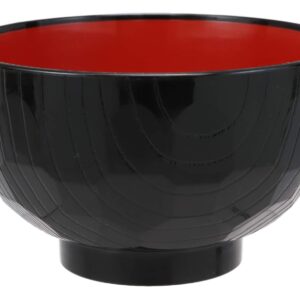 Ebros Gift Made In Japan Traditional Black Red Lacquer Copolymer Plastic Bowl For Rice Salad Miso Soup 4.5"Dia 8oz Japanese Restaurant Supply Bowls Home Kitchen Accessories (Beehive Ridged Pattern, 6)