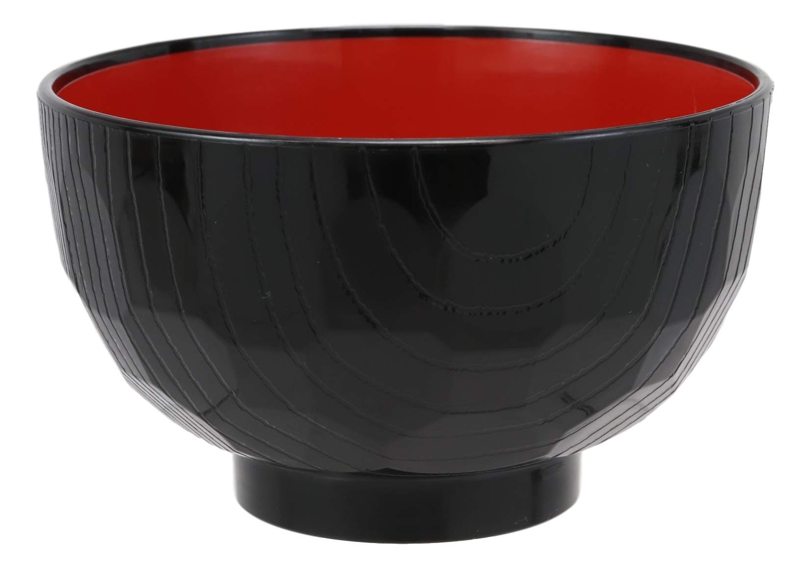 Ebros Gift Made In Japan Traditional Black Red Lacquer Copolymer Plastic Bowl For Rice Salad Miso Soup 4.5"Dia 8oz Japanese Restaurant Supply Bowls Home Kitchen Accessories (Beehive Ridged Pattern, 6)