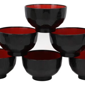 Ebros Gift Made In Japan Traditional Black Red Lacquer Copolymer Plastic Bowl For Rice Salad Miso Soup 4.5"Dia 8oz Japanese Restaurant Supply Bowls Home Kitchen Accessories (Beehive Ridged Pattern, 6)