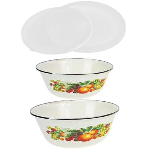 angoily 2 sets of enamel bowls with lids enamelware soup basins vintage salad bowl enamel noodle bowls round serving bowl vegetable fruit containers