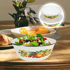 Angoily 2 Sets of Enamel Bowls with Lids Enamelware Soup Basins Vintage Salad Bowl Enamel Noodle Bowls Round Serving Bowl Vegetable Fruit Containers