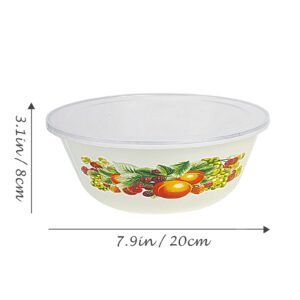 Angoily 2 Sets of Enamel Bowls with Lids Enamelware Soup Basins Vintage Salad Bowl Enamel Noodle Bowls Round Serving Bowl Vegetable Fruit Containers