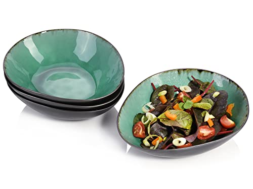 Sänger | Pasta plate Palm Beach 4 pieces, spaghetti plate for 4 people, stoneware crockery set for pasta, handmade pasta plate dishwasher safe, stoneware plate for pasta dishes, pasta bowl | 1,2L