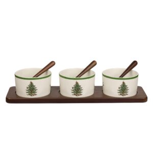 spode christmas tree collection condiment bowls, 7-piece set, beige/green, ceramic serving bowl, dip bowls, holiday serving dishes, dishwasher and microwave safe