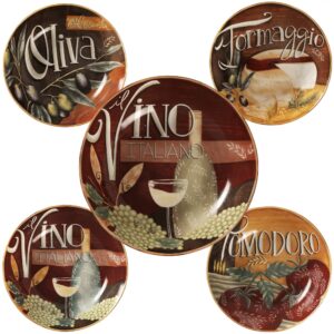 certified international leading of ceramic tablewares. all items ar bella vita 5 piece pasta bowls,, red, off-white, orange