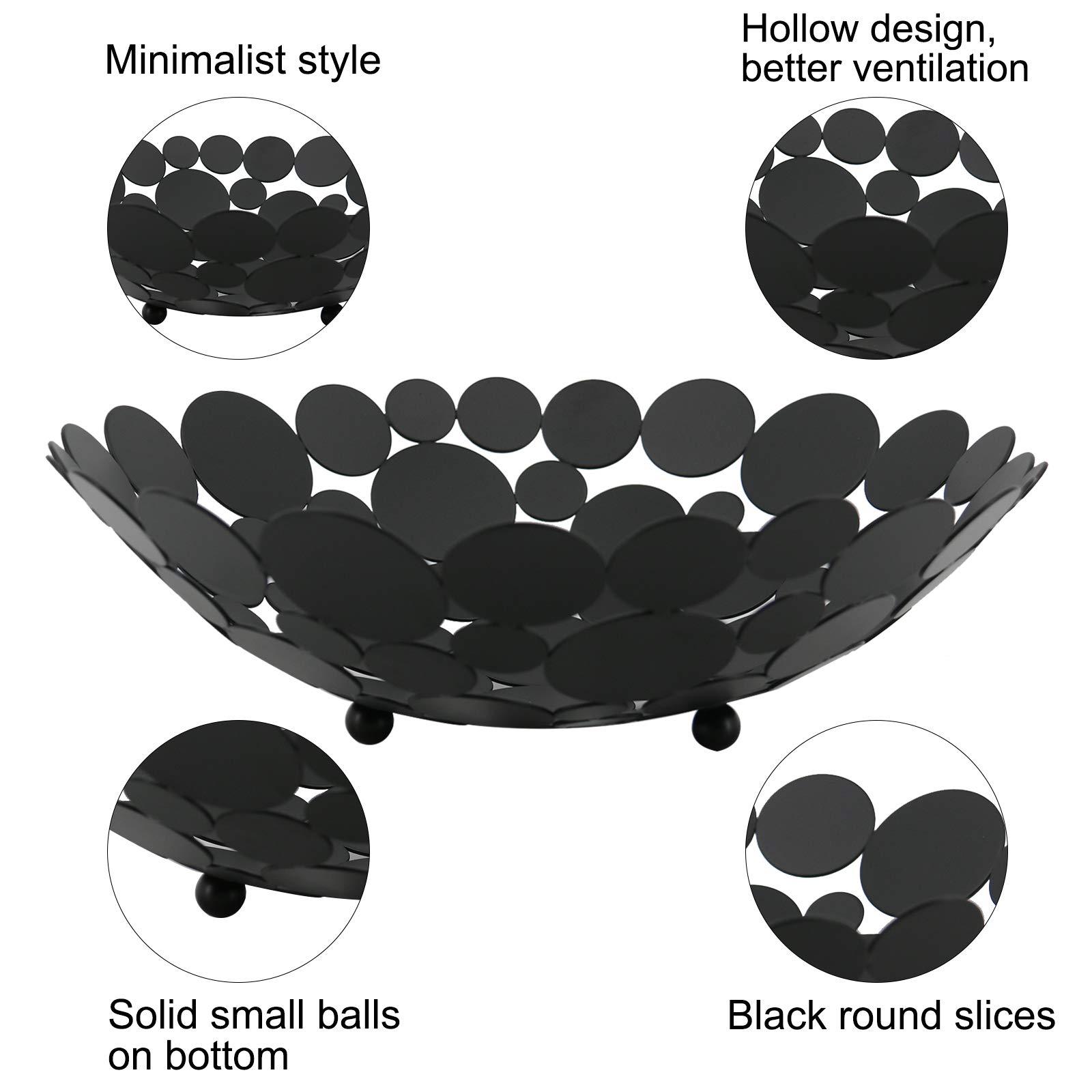 Patioer Metal Fruit Bowl Basket Decorative Fruit Basket 11.6 Inch, Large Round Centerpiece Bowl Countertop Fruit Holder Stand for Home Decor, Kitchen, Countertop, Counters, Black