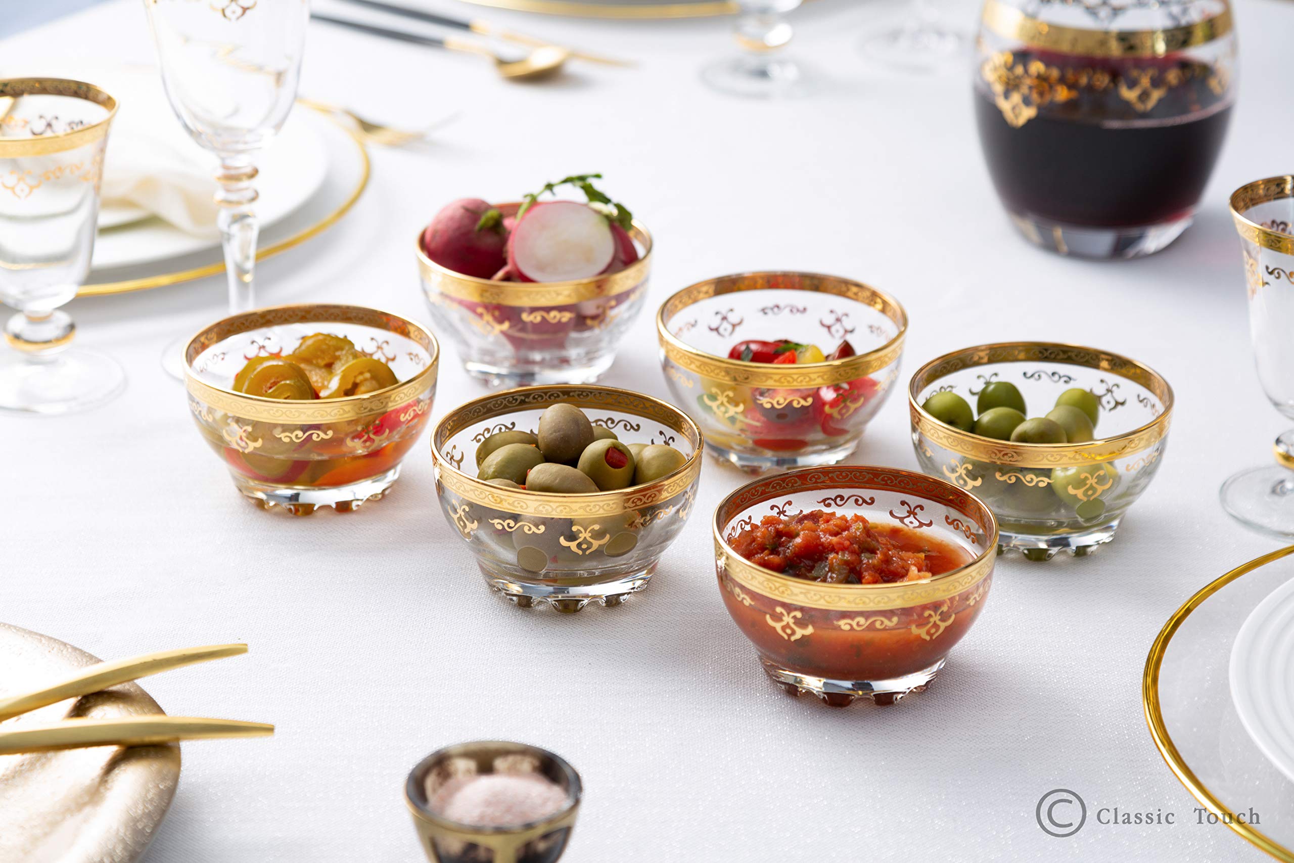 Clear Glass Dessert Bowls/Cups with Rich Gold Design-Set of 6- Measures: 4"D x 3"H