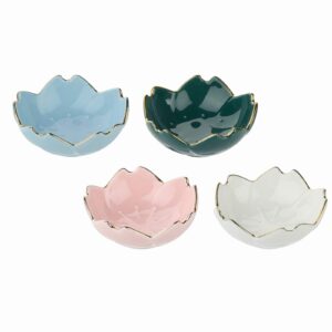 beautyflier pack of 4 ceramic sunflower pattern sauce dishes plates serving saucers bowl for sushi appetizer snack japanese style dinnerware set (lotus (dbl+bl+wi+pk))