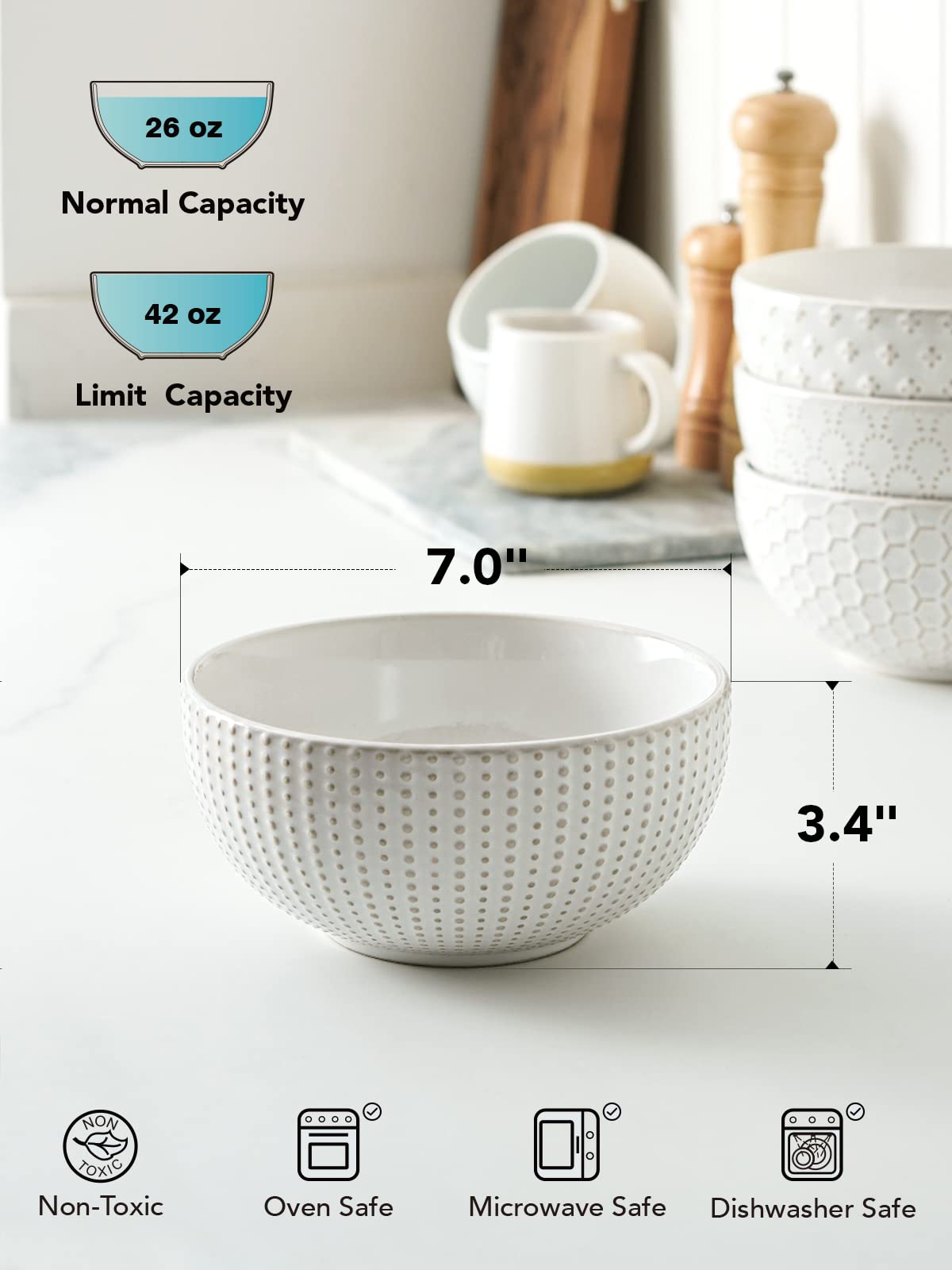 LE TAUCI Cereal bowls 6 inch + Small Bowls 4.5 inch +Cereal bowls 7 inch, Arctic White