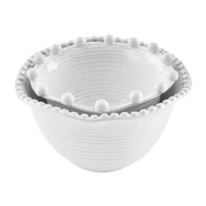 mud pie beaded side bowl set, white, small 4" x 7" dia | large 5" x 8 1/2" dia