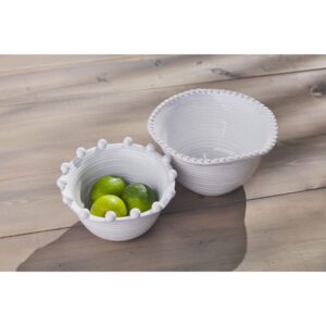 Mud Pie Beaded Side Bowl Set, White, small 4" x 7" dia | large 5" x 8 1/2" dia