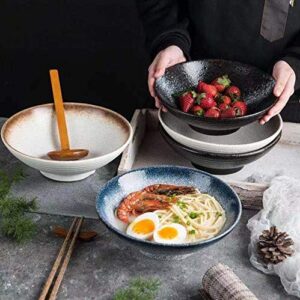 moon market 9-inches large ceramic japanese ramen bowl set of 2, blue