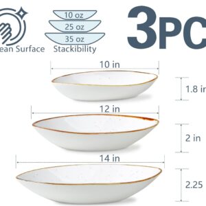 ONEMORE Pasta Bowls and Large Oval Bowls Bundle - Microwave, Oven and Dishwasher Safe - Creamy White