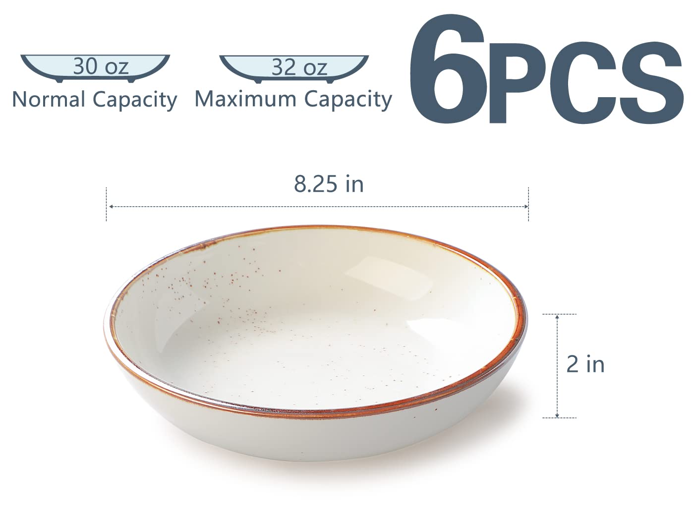 ONEMORE Pasta Bowls and Large Oval Bowls Bundle - Microwave, Oven and Dishwasher Safe - Creamy White