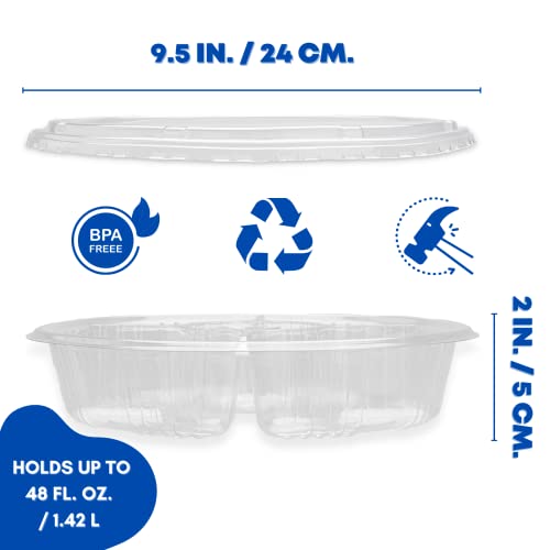 Amerito 20 Pack Clear Disposable Plastic Appetizer Trays with Lids - Divided Party Platter Container for Serving/Storing Food, Fruits & Veggies, Snacks, Candy & Nuts