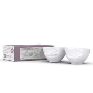 TASSEN Small Porcelain Bowl Set No. 3, Laughing & Tasty Face, 3.3 oz. White (Set of 2 Bowls)