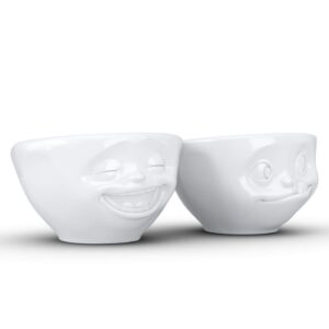 TASSEN Small Porcelain Bowl Set No. 3, Laughing & Tasty Face, 3.3 oz. White (Set of 2 Bowls)