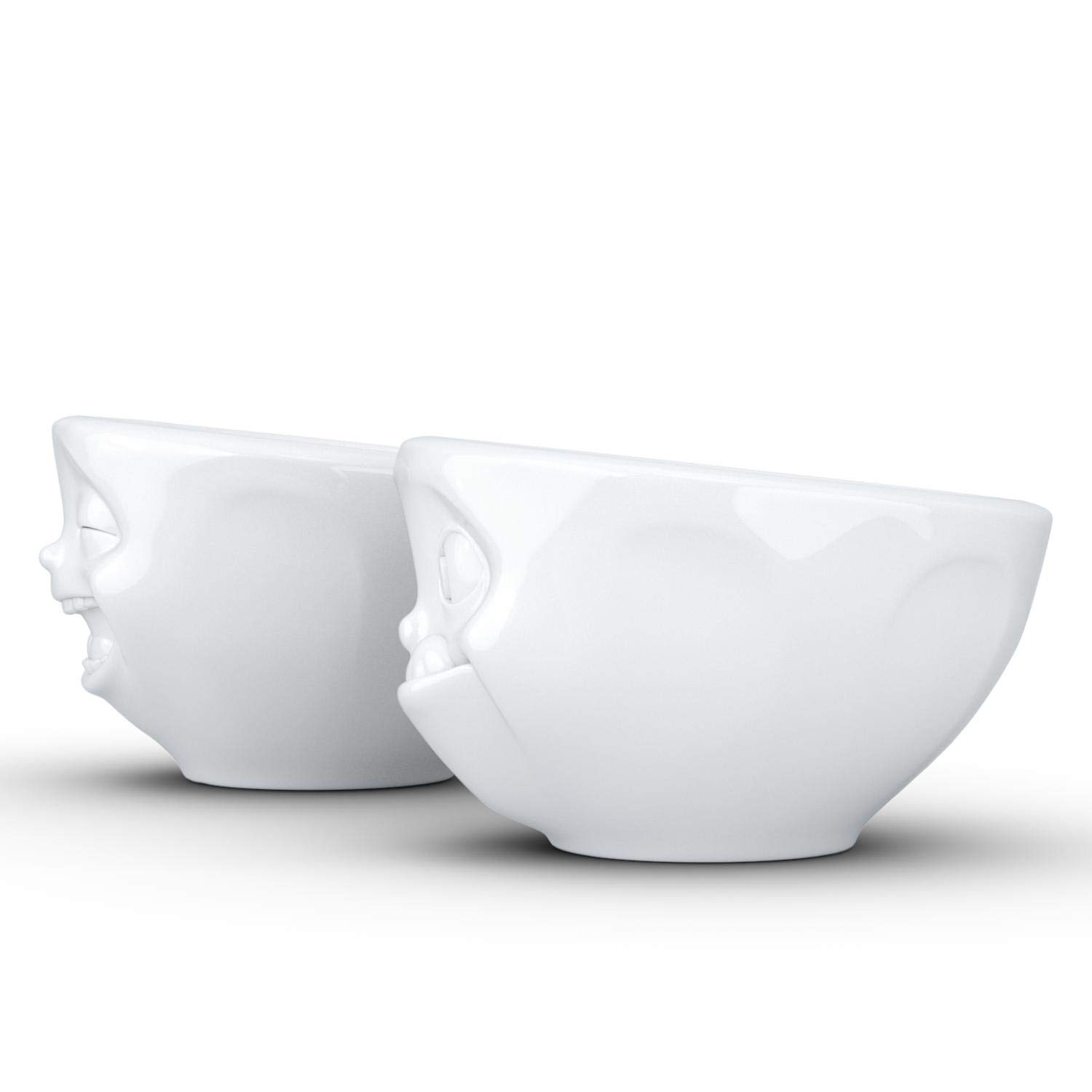 TASSEN Small Porcelain Bowl Set No. 3, Laughing & Tasty Face, 3.3 oz. White (Set of 2 Bowls)