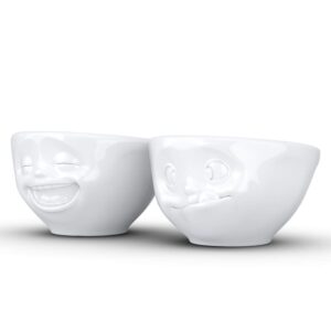 TASSEN Small Porcelain Bowl Set No. 3, Laughing & Tasty Face, 3.3 oz. White (Set of 2 Bowls)