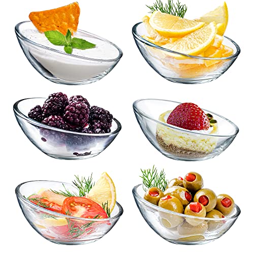 Crystalia Boutique Slant Cut Glass Bowls Set for Kitchen Prep, Small Pinch Bowls, Clear Glass Cooking and Serving Bowls for Fruit, Sauce, Dessert and Candy Dishes, Mini Decorative Dinnerware Set of 6