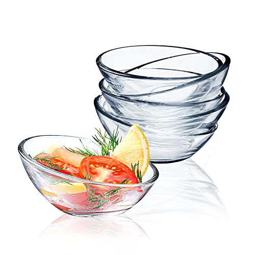 Crystalia Boutique Slant Cut Glass Bowls Set for Kitchen Prep, Small Pinch Bowls, Clear Glass Cooking and Serving Bowls for Fruit, Sauce, Dessert and Candy Dishes, Mini Decorative Dinnerware Set of 6