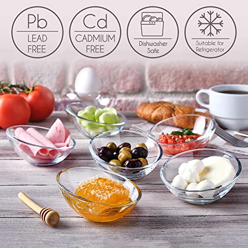 Crystalia Boutique Slant Cut Glass Bowls Set for Kitchen Prep, Small Pinch Bowls, Clear Glass Cooking and Serving Bowls for Fruit, Sauce, Dessert and Candy Dishes, Mini Decorative Dinnerware Set of 6