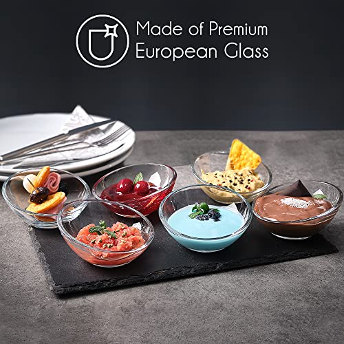 Crystalia Boutique Slant Cut Glass Bowls Set for Kitchen Prep, Small Pinch Bowls, Clear Glass Cooking and Serving Bowls for Fruit, Sauce, Dessert and Candy Dishes, Mini Decorative Dinnerware Set of 6