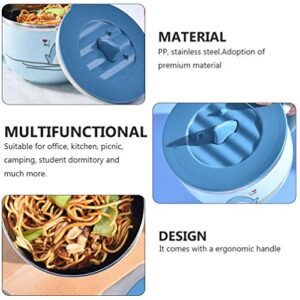 YARNOW 1000ml Noodle Bowl Stainless Steel Eating Bowl Shark Animal Style Blue Bowl Soup Breakfast Oat Grains Bowl with Lid Handle for Home
