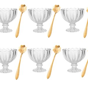 Aebor 6 sets Glass Ice Cream Cups,Dessert Bowls, for Dessert, Sundae, Ice Cream, Fruit, Salad, Snack, Cocktail,etc (Includes 6 Glass Ice Cream Cups And 6 Metal Spoons)