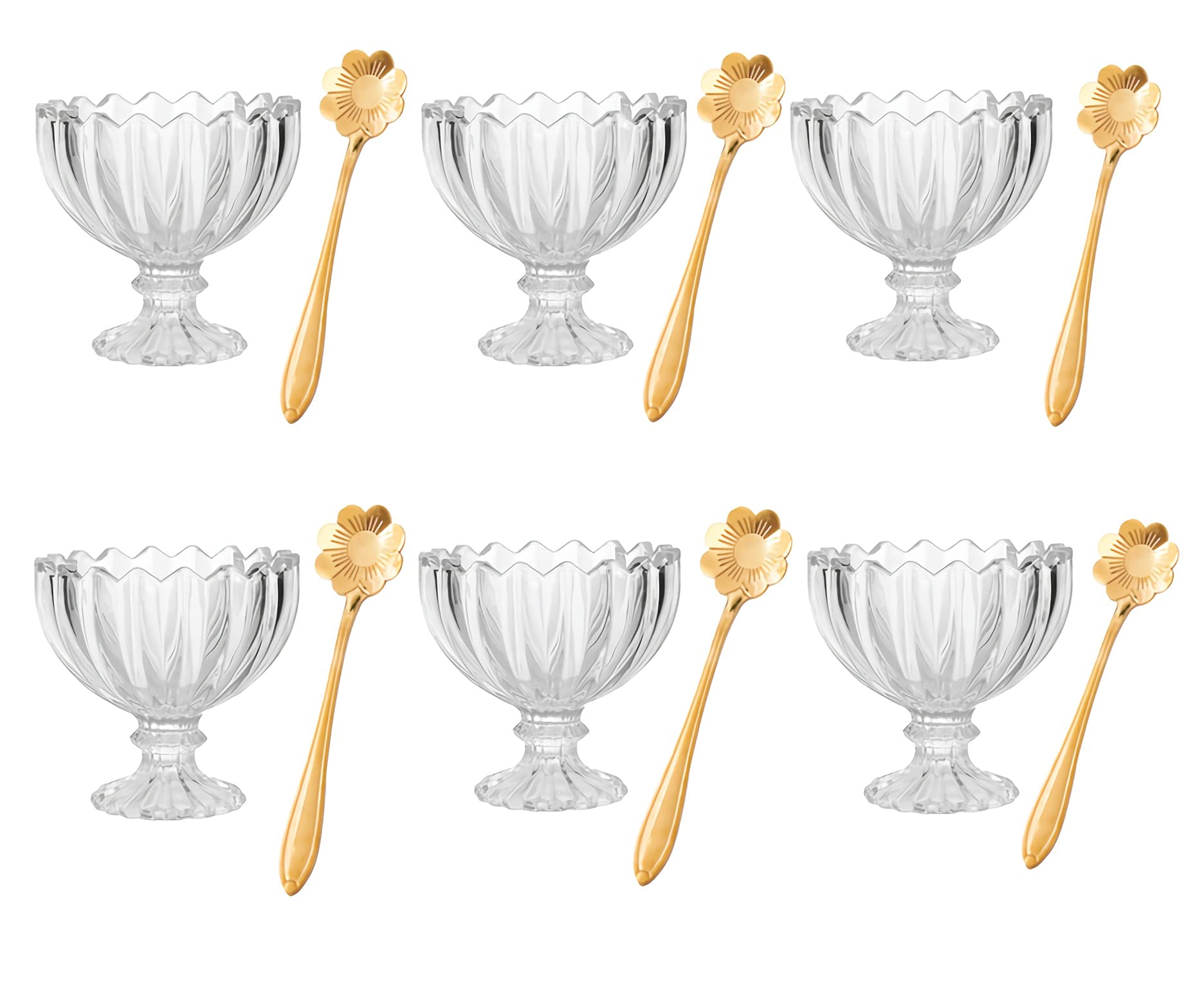 Aebor 6 sets Glass Ice Cream Cups,Dessert Bowls, for Dessert, Sundae, Ice Cream, Fruit, Salad, Snack, Cocktail,etc (Includes 6 Glass Ice Cream Cups And 6 Metal Spoons)