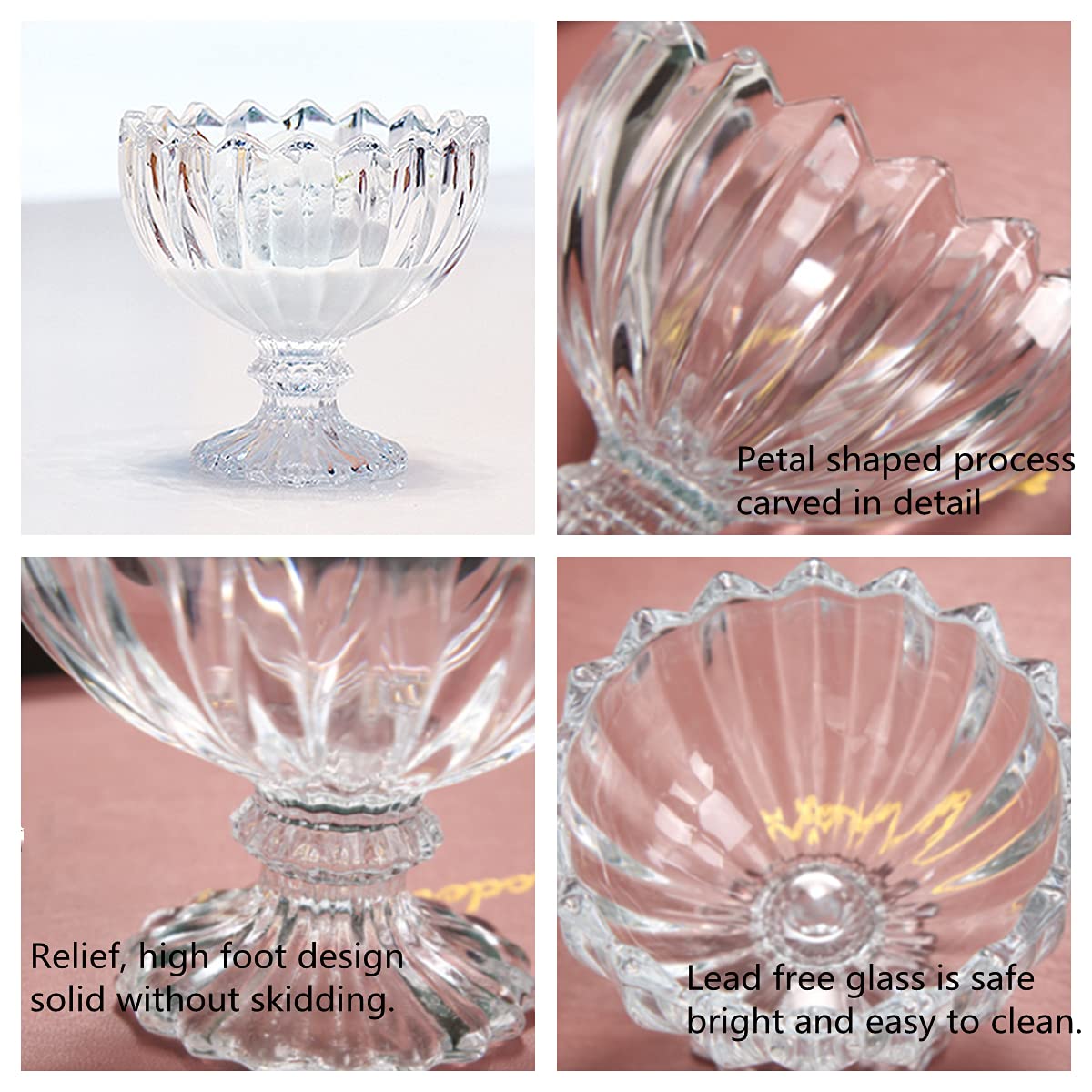 Aebor 6 sets Glass Ice Cream Cups,Dessert Bowls, for Dessert, Sundae, Ice Cream, Fruit, Salad, Snack, Cocktail,etc (Includes 6 Glass Ice Cream Cups And 6 Metal Spoons)