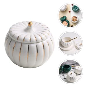 DOITOOL Pumpkin Soup Bnowl Vegetable Pumpkin Soup Or Dessert Bowl with Lid Ceramic Decor Dinnerware for Halloween Pumpkins Party Accent White