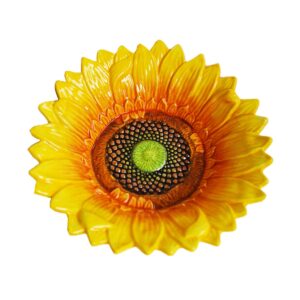 forlong ceramic medium fruit bowl dessert cake candy snack plate, hand painted sunflower-shaped decorative bowl, art tabletop home décor -10.8inches