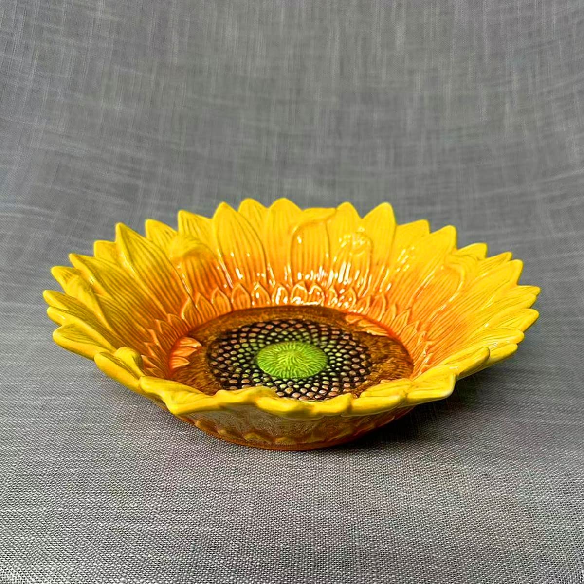 FORLONG Ceramic Medium Fruit Bowl Dessert Cake Candy Snack Plate, Hand Painted Sunflower-shaped Decorative Bowl, Art Tabletop Home Décor -10.8inches